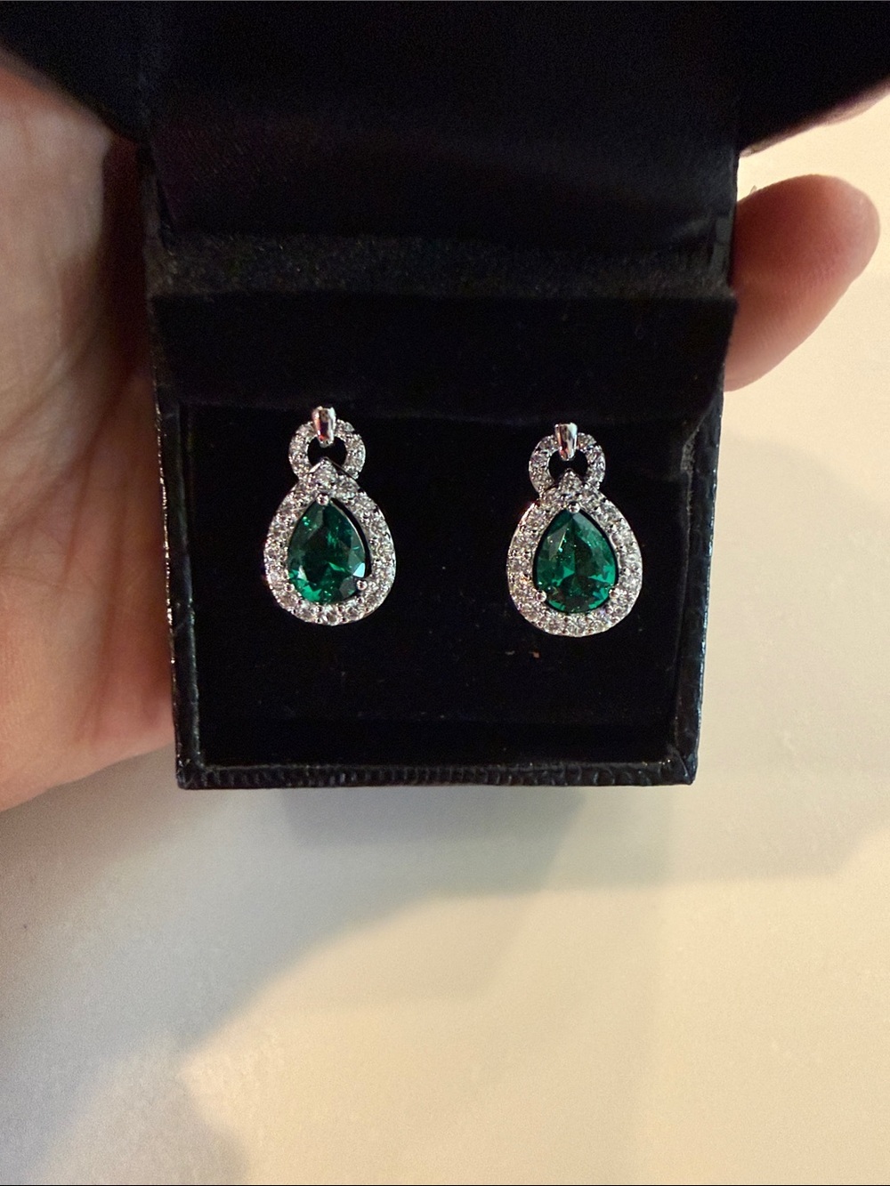 Emerald Teardrop Halo Earrings - Women Jewelry